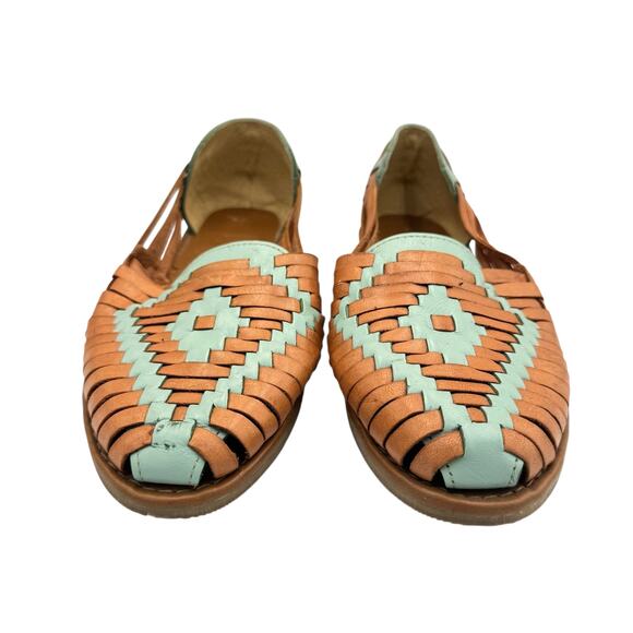Broken Boots Western Wear Huaraches Turquoise Brown Leather Slip On Moccasins - Picture 3 of 11
